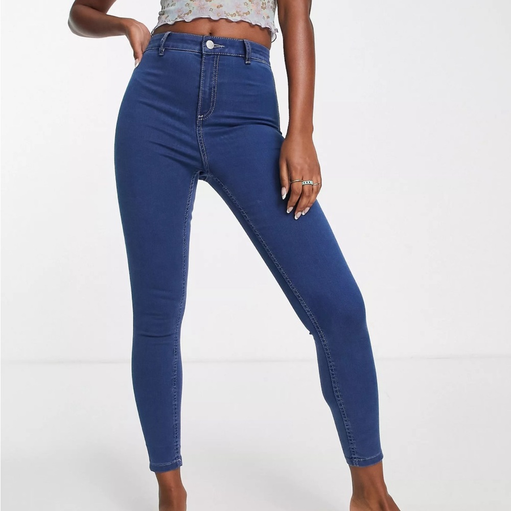 Miss Selfridge Steffi super high waist skinny jean in midwash blue